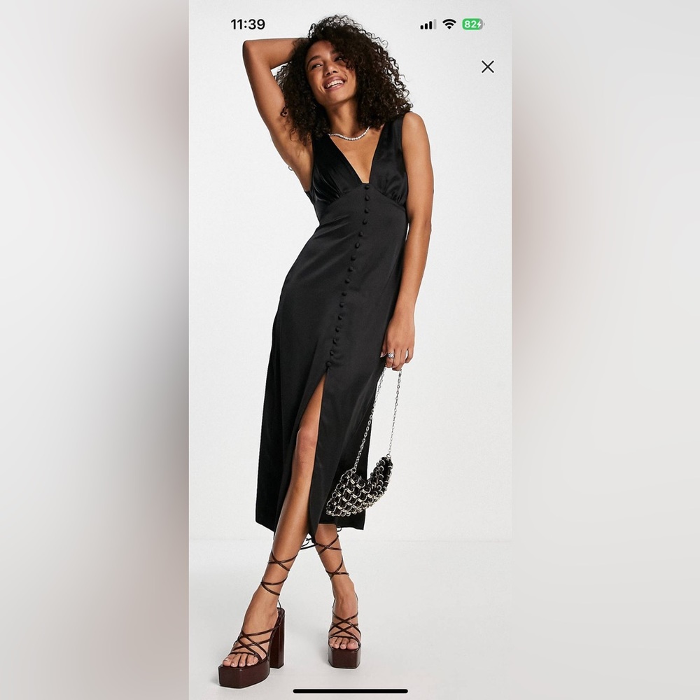 NWT - satin button through midi slip dress (ASOS)